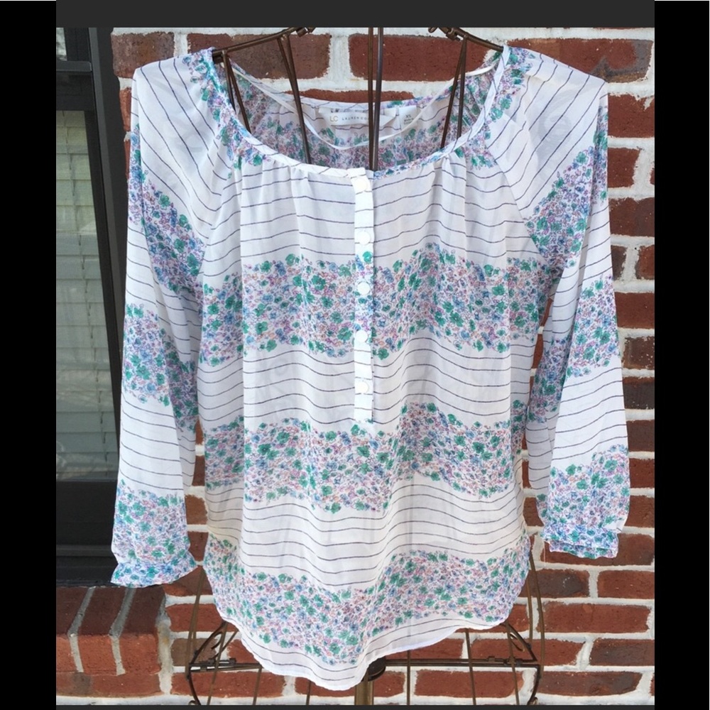 EUC LAUREN CONRAD STRIPE/FLORAL PRINT BLOUSE